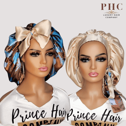 Gold and Brown Ankara Print All Satin Reversible Bonnet - PHC