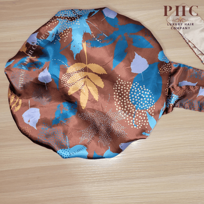Gold and Brown Ankara Print All Satin Reversible Bonnet - PHC
