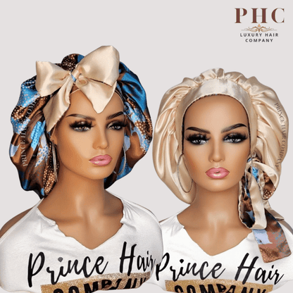 Gold and Brown Ankara Print All Satin Reversible Bonnet - PHC