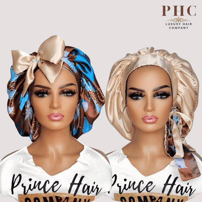 Gold and Brown Ankara Print All Satin Reversible Bonnet - PHC