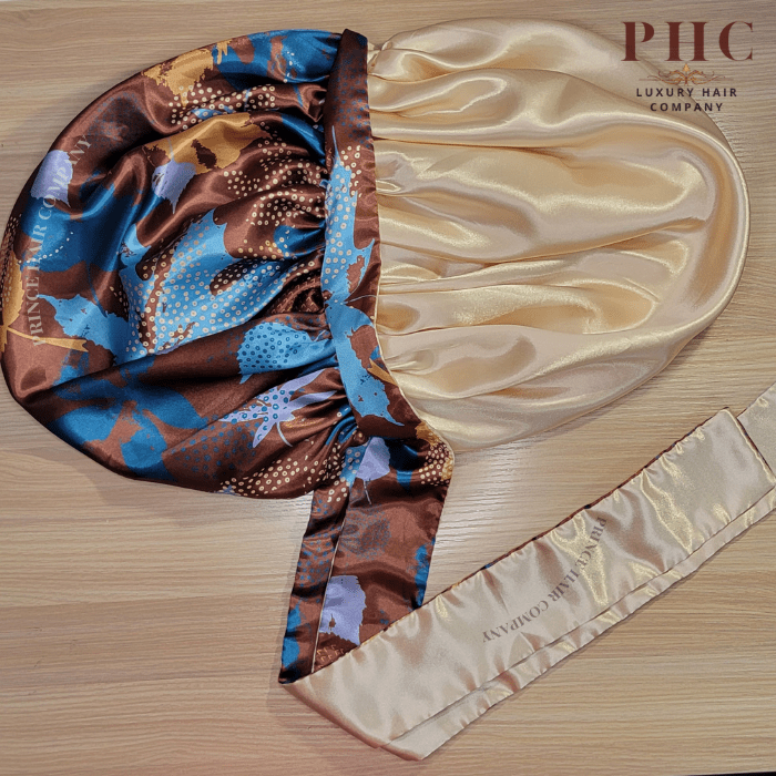 Gold and Brown Ankara Print All Satin Reversible Bonnet - PHC