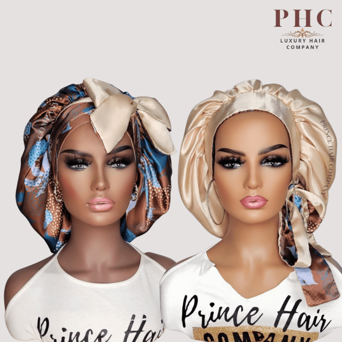 Gold and Brown Ankara Print All Satin Reversible Bonnet - PHC