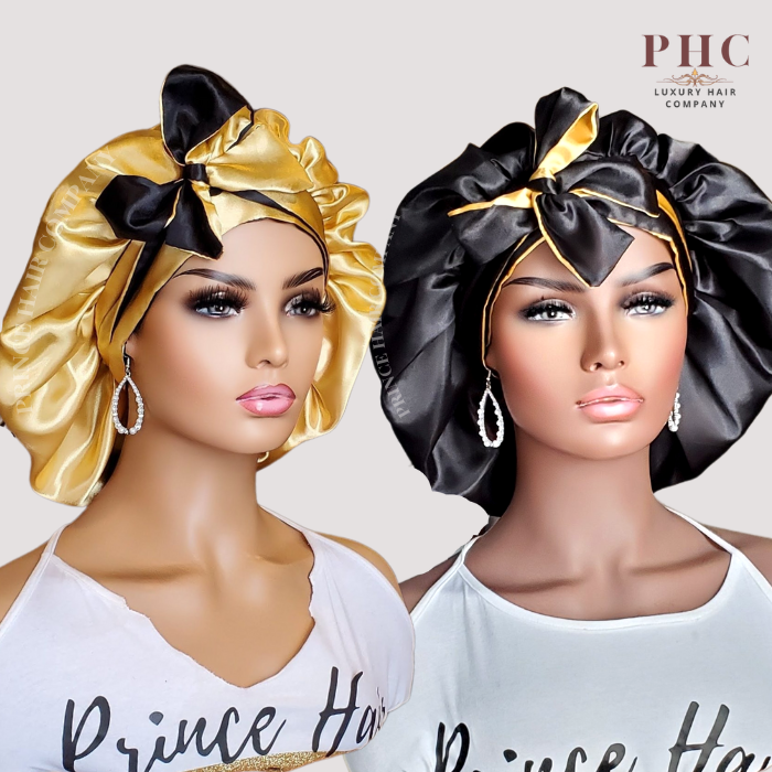 CLEARANCE -Gold & Black All Satin Reversible Bonnet