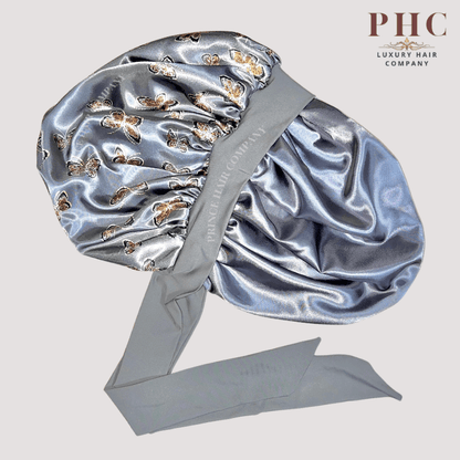 Gray Butterflies Satin Lined Stretch Tie Bonnet - PHC