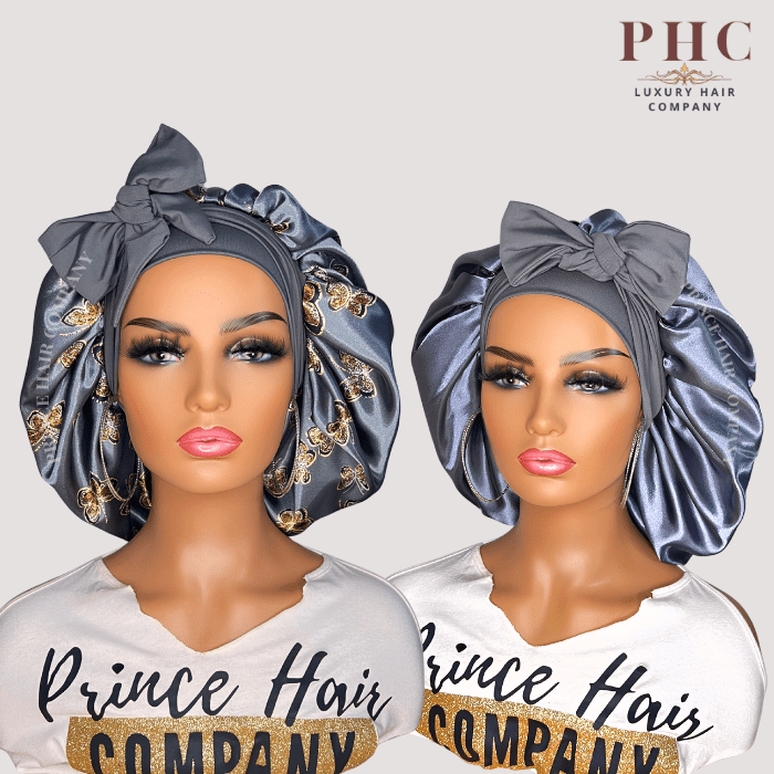 Gray Butterflies Satin Lined Stretch Tie Bonnet - PHC
