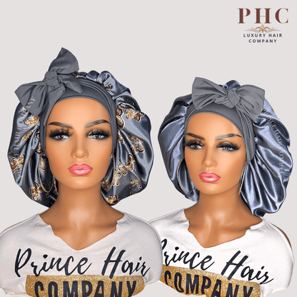 Gray Butterflies Satin Lined Stretch Tie Bonnet - PHC