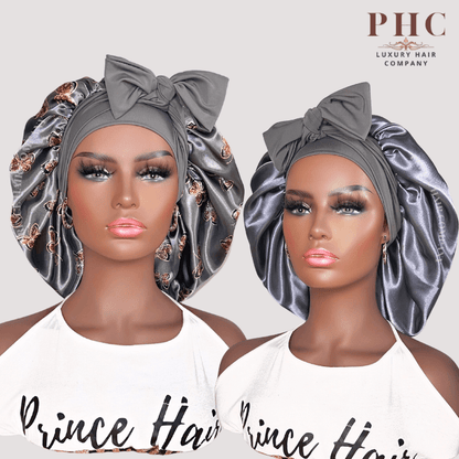 Gray Butterflies Satin Lined Stretch Tie Bonnet - PHC