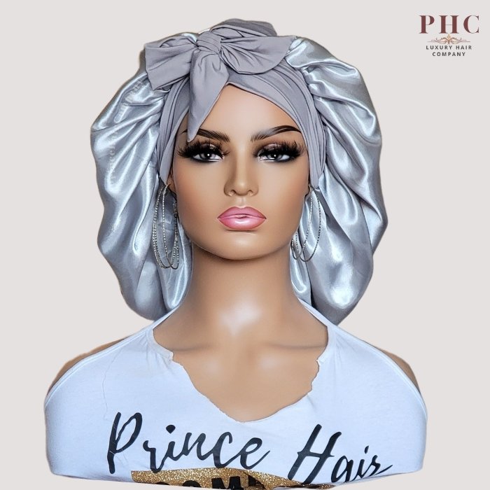Gray Satin-Lined Stretch Tie Bonnet - PHC