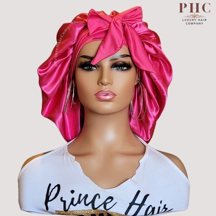 Hot Pink Satin - Lined Stretch Tie Bonnet - PHC