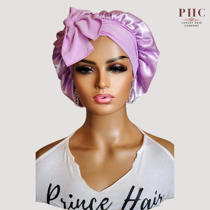 Lilac Satin-Lined Stretch Tie Bonnet - PHC