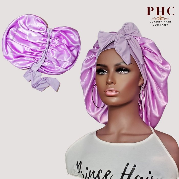 Lilac Satin-Lined Stretch Tie Bonnet - PHC