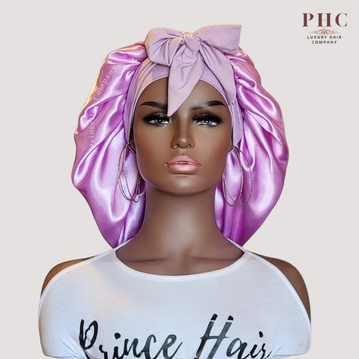 Lilac Satin-Lined Stretch Tie Bonnet - PHC