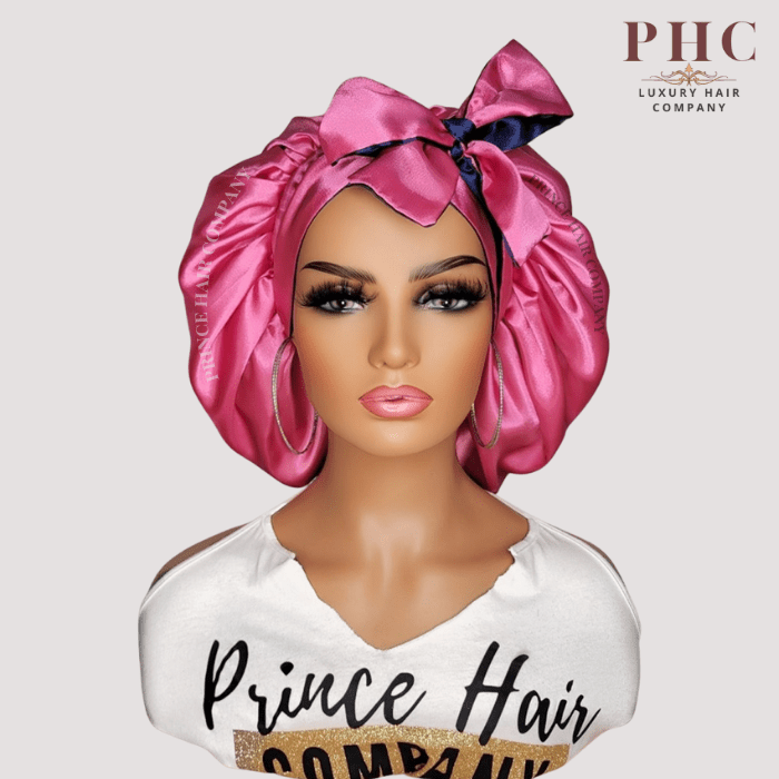 Navy Blue and Fuchsia All Satin Reversible Bonnet - PHC