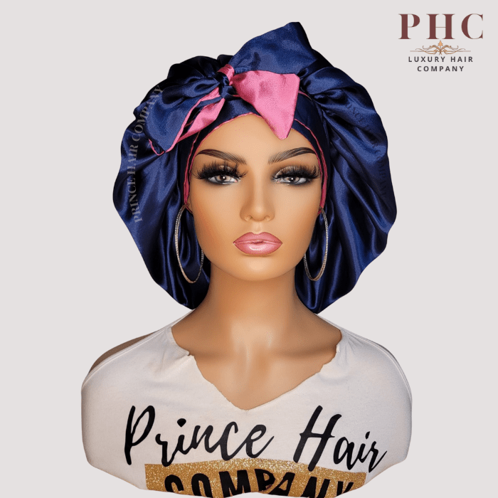 Navy Blue and Fuchsia All Satin Reversible Bonnet - PHC