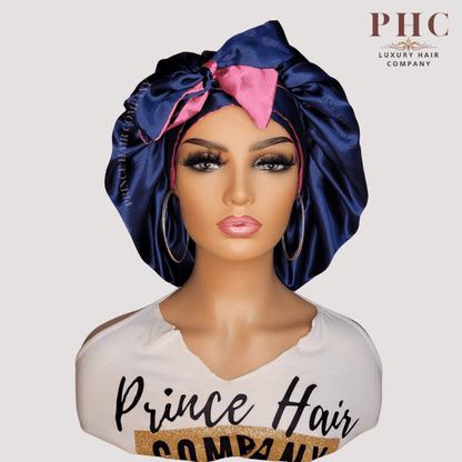 Navy Blue and Fuchsia All Satin Reversible Bonnet - PHC