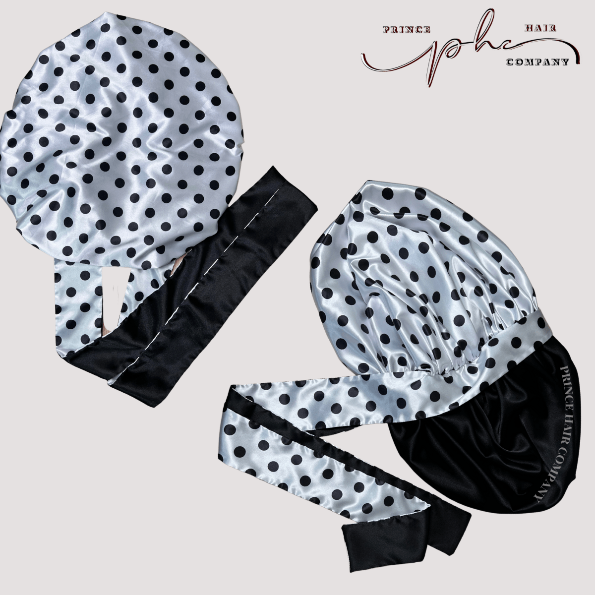 Pearl & Black Polka Dots All Satin Reversible Bonnet - PHC