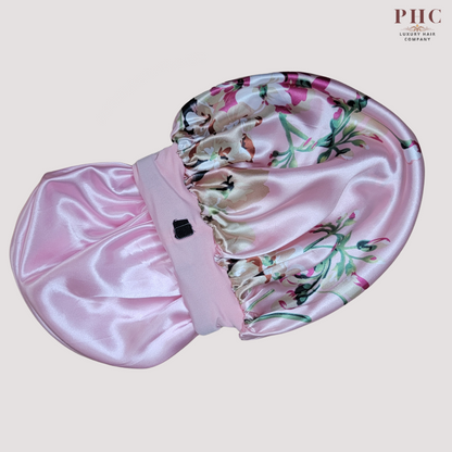 Pink Flowers Wide Band Bonnet (Sm/Med Cap Size)
