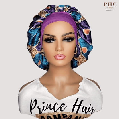 Purple / Gold Ankara Print Wide Band Bonnet (Sm/Med Cap Size) - PHC