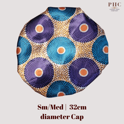 Purple / Gold Ankara Print Wide Band Bonnet (Sm/Med Cap Size) - PHC