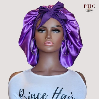 Purple Satin - Lined Stretch Tie Bonnet - PHC