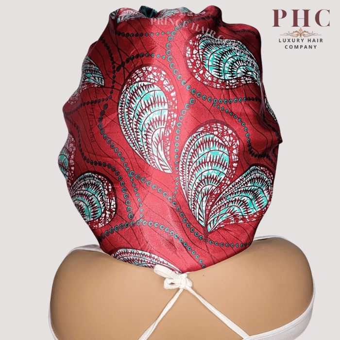 Red and Teal Ankara Print All Satin Reversible Bonnet - PHC