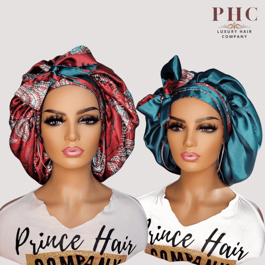 Red and Teal Ankara Print All Satin Reversible Bonnet - PHC