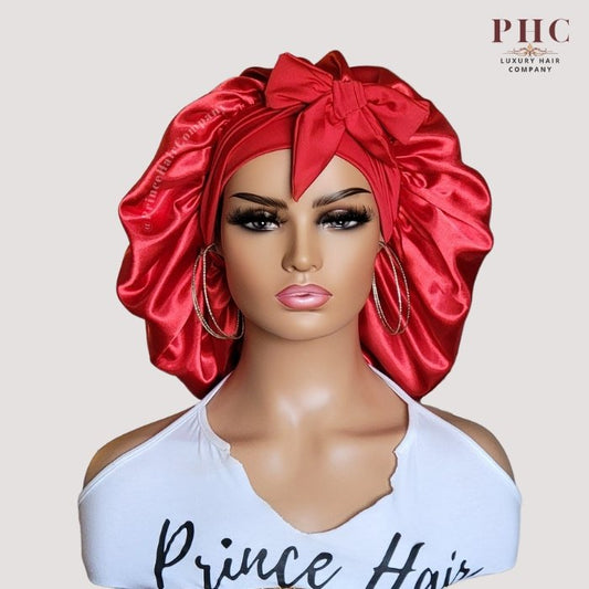 Red Satin-Lined Stretch Tie Bonnet - PHC