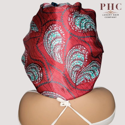 Red and Teal Ankara Print All Satin Reversible Bonnet