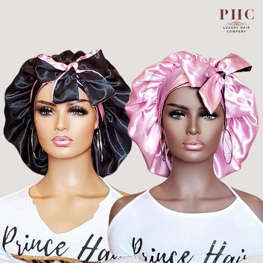 Rose Pink & Black All Satin Reversible Bonnet - PHC