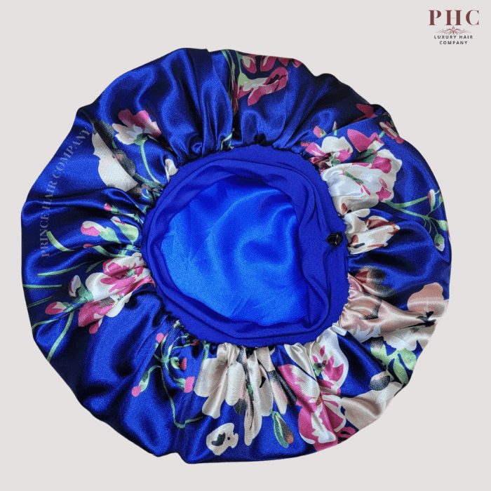 Royal Blue Flowers Print Wide Band Bonnet (Sm/Med Cap Size) - PHC