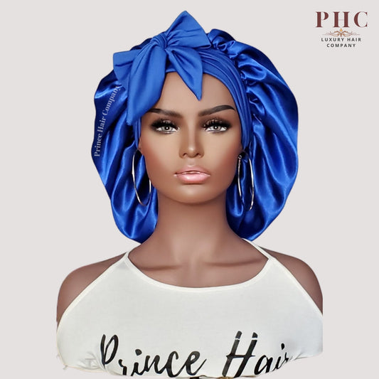 Royal Blue Satin-Lined Stretch Tie Bonnet - PHC