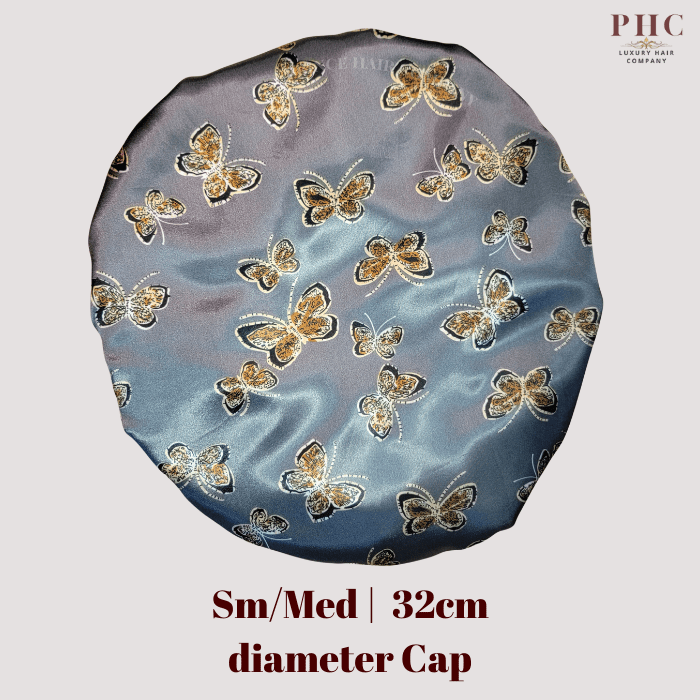 Silver Butterfly Print Wide Band Bonnet (Sm/Med Cap Size) - PHC