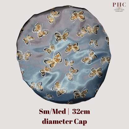 Silver Butterfly Print Wide Band Bonnet (Sm/Med Cap Size) - PHC