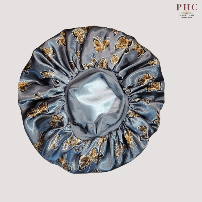 Silver Butterfly Print Wide Band Bonnet (Sm/Med Cap Size) - PHC