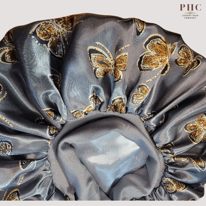 Silver Butterfly Print Wide Band Bonnet (Sm/Med Cap Size) - PHC