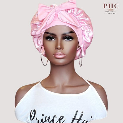 Soft Pink Satin-Lined Stretch Tie Bonnet - PHC