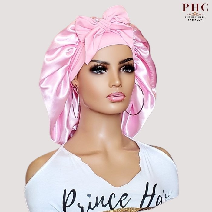 Soft Pink Satin-Lined Stretch Tie Bonnet - PHC