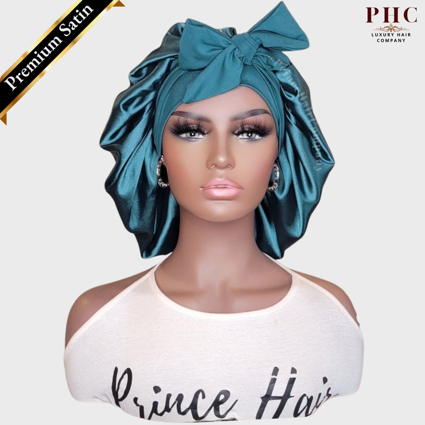 Teal Blue Satin-Lined Stretch Tie Bonnet *Premium Satin* - PHC