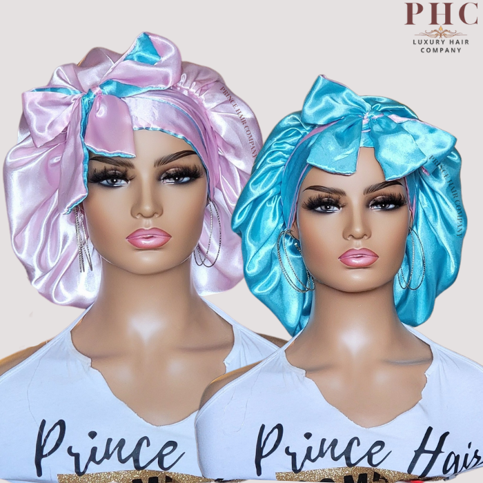 CLEARANCE - Pink & Baby Blue All Satin Reversible Bonnet